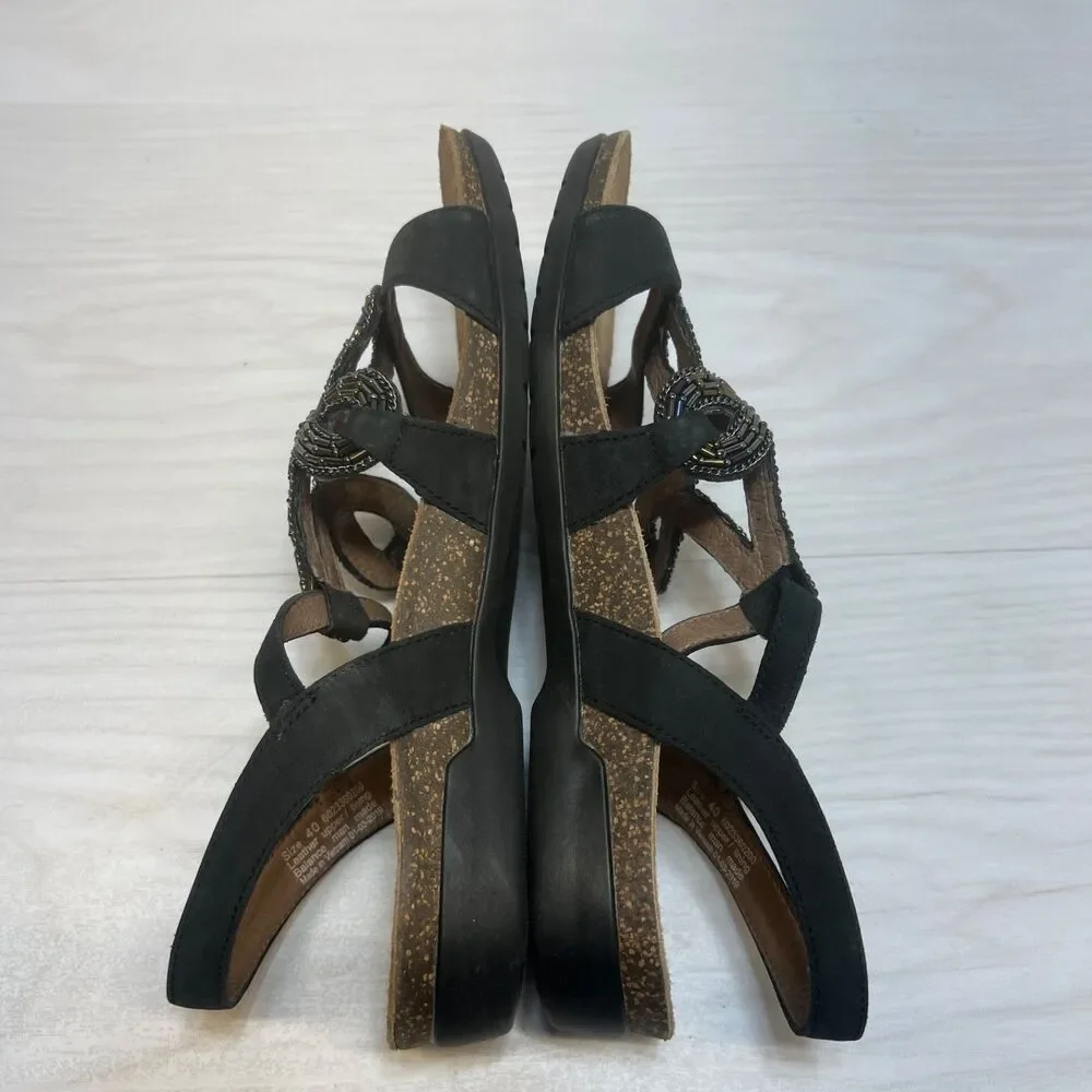 Dansko Reeta Sandals Womens Size 40 Black Beaded Leather Comfort‎ Casual Shoes